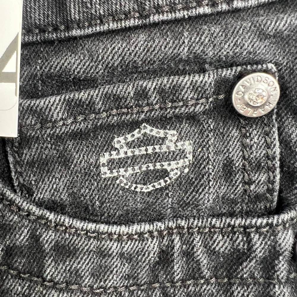 Y2K Harley Davidson Jeans Womens 31"x30 Black Bootcut Stretch Crystal Script - Picture 6 of 12